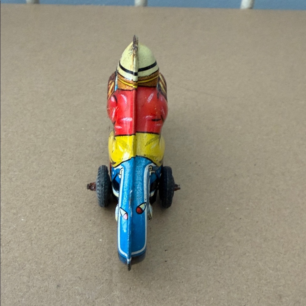 Vintage Small Tin Motorcycle Toy with Blue and Red Accents - Picture 4 of 5